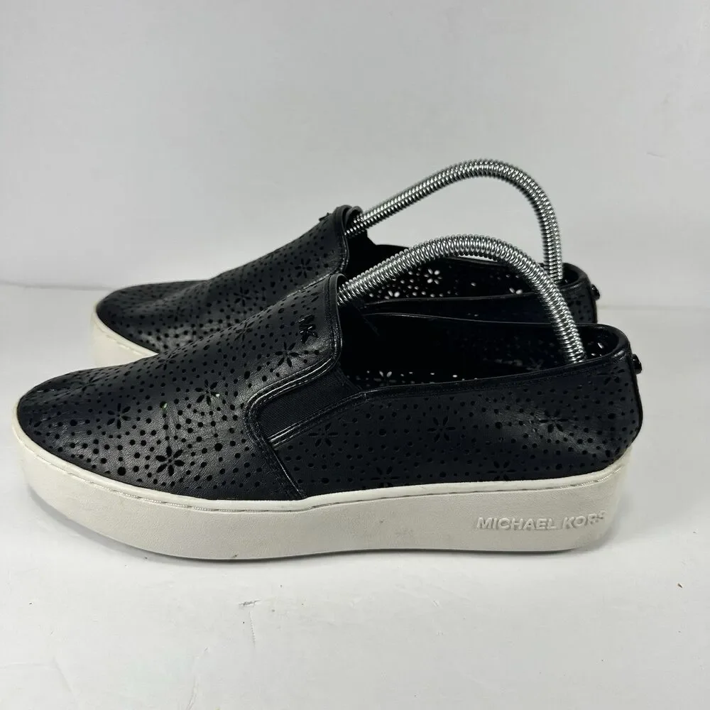 Michael Kors Black Laser-Cut Perforated Slip-On Platform Sneakers Size 10